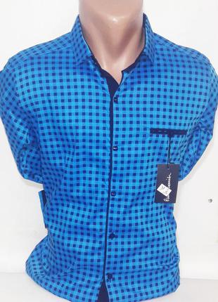 Рубашка мужская paul smith vd-0031 клетчатая синяя приталенная турция, стильная, молодежная, хлопок