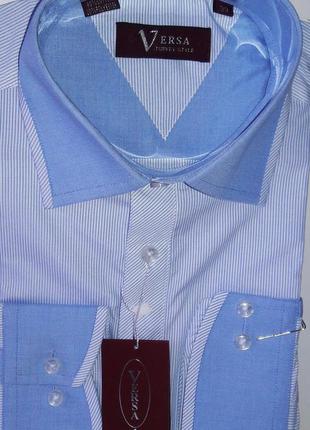 Рубашка  мужская versa vd-0001 голубая в полоску комбинированная классическая с длинным рукавом