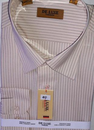 Рубашка мужская de luxe vd-0040 бежевая в полоску классическая с длинным рукавом 39