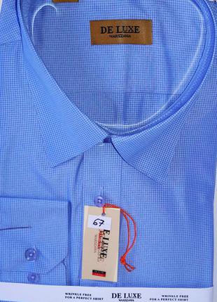 Рубашка мужская de luxe vd-0067 голубая в мелкую клетку классическая с длинным рукавом 45