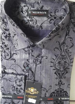 Рубашка мужская emerson vd-0009 чёрная приталенная в узор с длинным рукавом