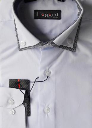 Рубашка детская с длинным рукавом dd-0007 lagard белая однотонная комбинированная приталенная для мальчиков