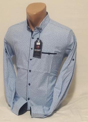 Рубашка мужская g-port vd-0056 голубая в узор приталенная трансформер стрейч коттон турция