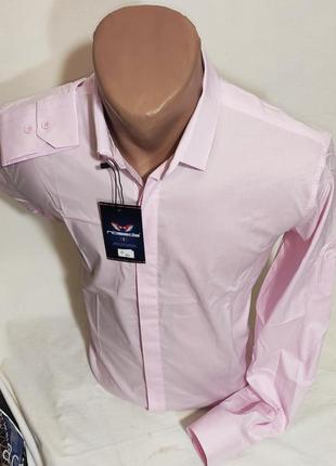 Рубашка мужская с длинным рукавом noseda vd-0004 розовая приталенная однотонная турция стрейч коттон2 фото