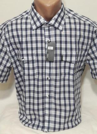 Рубашка мужская simmen vk-0034 синяя в клетку классическая хлопок с коротким рукавом м