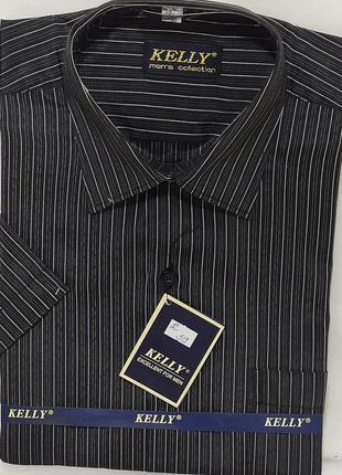 Рубашка мужская kelli vk-0002 чёрная в полоску классическая с коротким рукавом