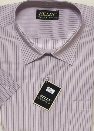 Рубашка мужская kelli vk-0016 розовая в полоску классическая с коротким рукавом