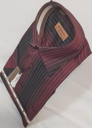 Рубашка мужская di raberto vk-0005 бордовая в полоску классическая с коротким рукавом 402 фото