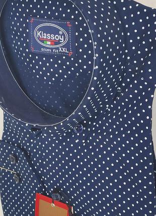 Рубашка мужская приталенная синяя в принт стрейч коттон турция трансформер klassoy vd-0007 xxl3 фото