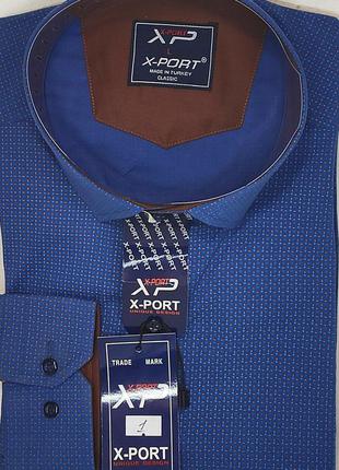 Рубашка мужская x-port vd-0001 синяя в принт классическая с длинным рукавом турция l