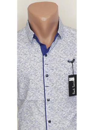 Мужская рубашка с коротким рукавом vk-0089 paul smith белая в принт приталенная стрейч...