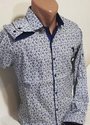 Рубашка мужская paul smith vd-0053 белая приталенная в узор с длинным рукавом трансформер турция3 фото