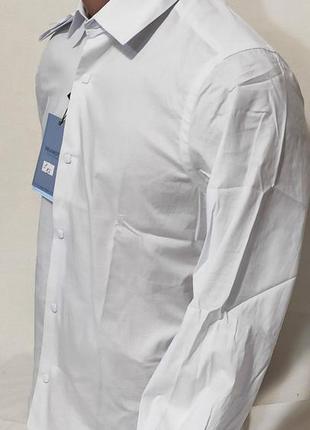 Рубашка мужская с длинным рукавом pavarotti vd-0001 белая приталенная однотонная турция стрейч коттон6 фото