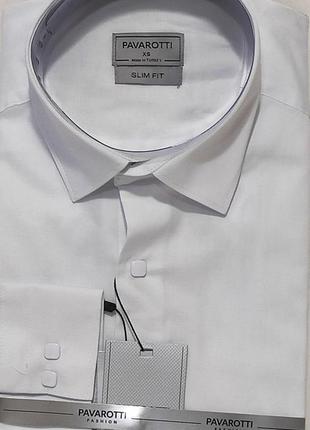 Рубашка мужская с длинным рукавом pavarotti vd-0001 белая приталенная однотонная турция стрейч коттон7 фото