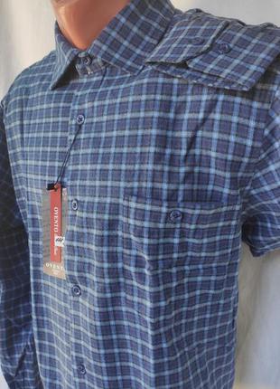 Рубашка мужская кашемир ovento vd-0111 классическая синяя в клетку с длинным рукавом турция2 фото