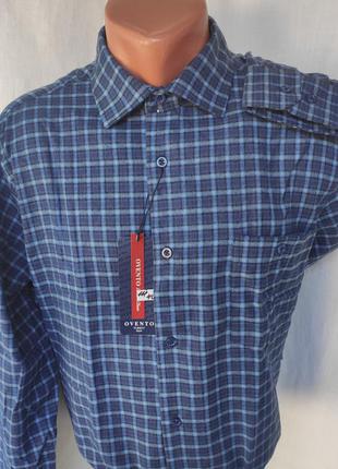 Рубашка мужская кашемир ovento vd-0111 классическая синяя в клетку с длинным рукавом турция