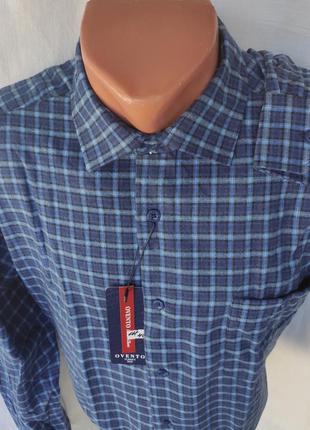 Рубашка мужская кашемир ovento vd-0111 классическая синяя в клетку с длинным рукавом турция3 фото