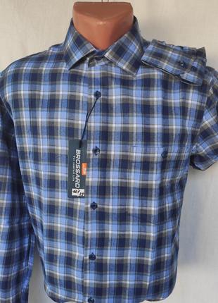 Рубашка мужская кашемир brosard vd-0121 классическая синяя в клетку с длинным рукавом турция, тёплая