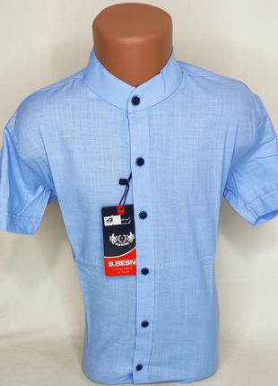 Рубашка детская с коротким рукавом sinyor besni dкs-0017 голубая приталенная однотонная турция стойка воротник