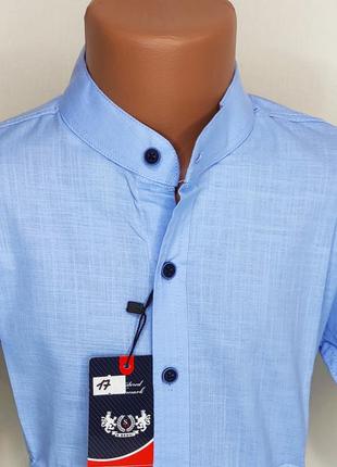 Рубашка детская с коротким рукавом sinyor besni dкs-0017 голубая приталенная однотонная турция стойка воротник8 фото