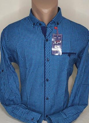 Кашемировая мужская рубашка бирюзовая в клетку,мужская плотная рубашка кашемир турция x-port vd-0015, стильная