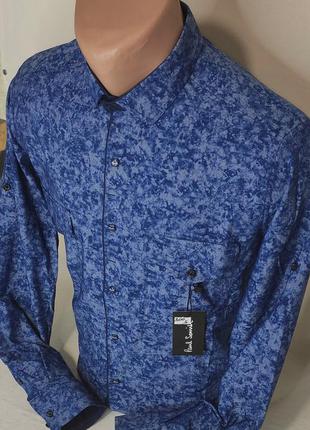 Мужская рубашка синяя приталенная с длинным рукавом paul smith vd-0300, стильная мужская рубашка турция хлопок9 фото