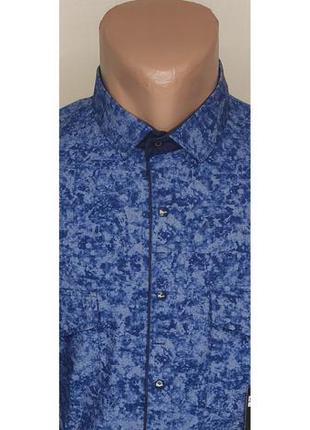 Мужская рубашка синяя приталенная с длинным рукавом paul smith vd-0300, стильная мужская рубашка турция хлопок3 фото