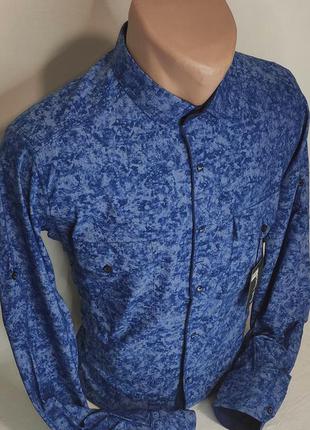 Мужская рубашка синяя приталенная с длинным рукавом paul smith vd-0300, стильная мужская рубашка турция хлопок7 фото