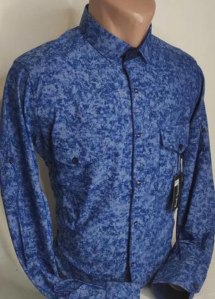Мужская рубашка синяя приталенная с длинным рукавом paul smith vd-0300, стильная мужская рубашка турция хлопок2 фото