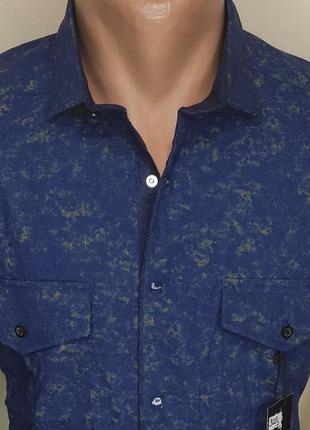 Мужская рубашка синяя приталенная с длинным рукавом paul smith vd-0303, стильная мужская рубашка турция хлопок3 фото