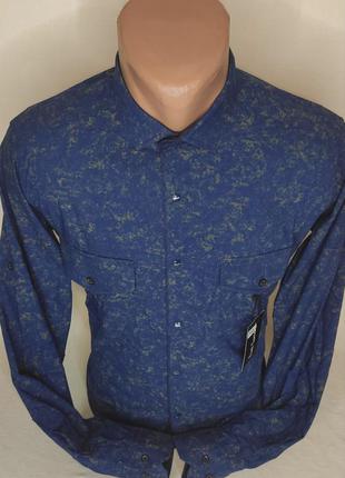 Мужская рубашка синяя приталенная с длинным рукавом paul smith vd-0303, стильная мужская рубашка турция хлопок9 фото
