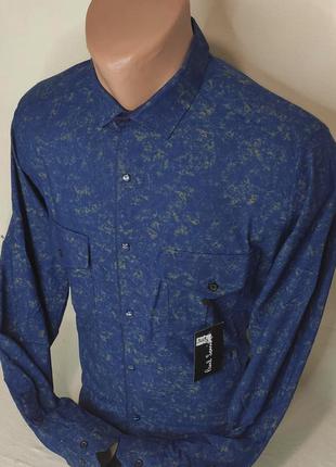 Мужская рубашка синяя приталенная с длинным рукавом paul smith vd-0303, стильная мужская рубашка турция хлопок8 фото