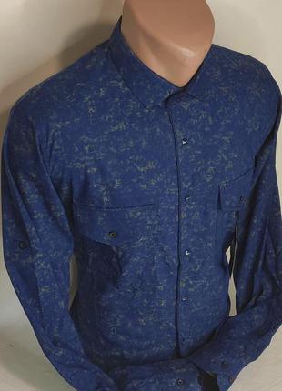 Мужская рубашка синяя приталенная с длинным рукавом paul smith vd-0303, стильная мужская рубашка турция хлопок10 фото