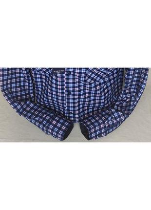 Рубашка мужская флисовая ovento vd-0222 синяя в клетку с длинным рукавом тёплая, на зиму 4510 фото