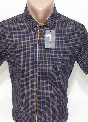 Рубашка мужская с коротким рукавом vk-0032 paul smith синяя в клетку стрейч коттон турция