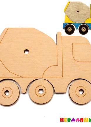 Заготівля для бизиборда машинка бетономішалка з колесами 10 см (під шестірню) дерев'яна яна деталь для бізіборда1 фото