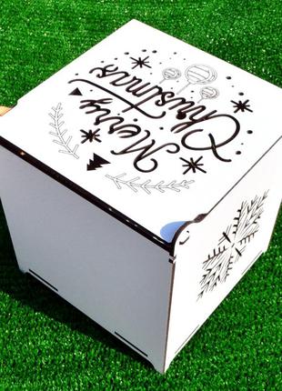 Біла коробка лдвп 16х16х16 см новорічна подарункова коробочка "merry christmas" для подарунка на новий рік3 фото