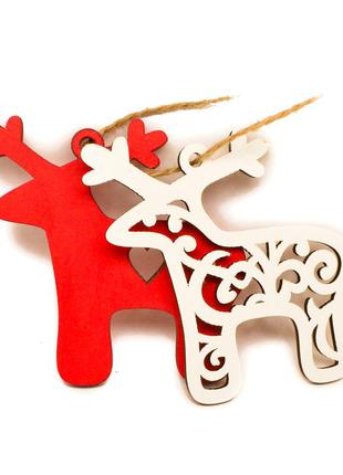 Новорічний мега-набір ялинкові іграшки 18 шт червоно-білий дерев'яне новорічна ялинкова прикраса на ялинку ялинку2 фото