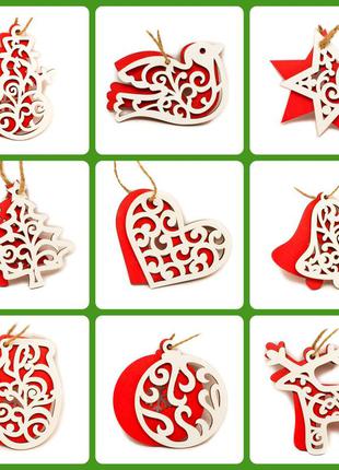 Новогодний мега-набор елочные игрушки 18 шт красно-белый деревянное новогоднее елочное украшение на елку ёлку