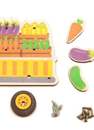 Цветные заготовки для бизиборда трактор с шестеренками + прицеп с овощами (сортер на магнитах) на бізіборд5 фото