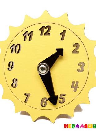 Заготівля для бизиборда жовті годинники сонечко сонце зі стрілками дерев'яна яні годинники для бізіборда1 фото