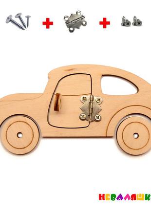 Заготівля для бизиборда ретро автомобіль з дверима і колесами 15 см дерев'яна яна машина для бізіборда1 фото