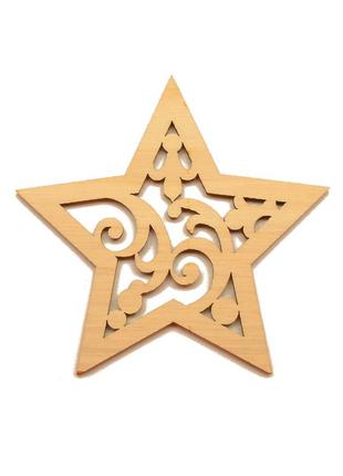 Дерев'яна новорічна ялинкова іграшка "зірка" 9 см прикраса на ялинку з фанери1 фото