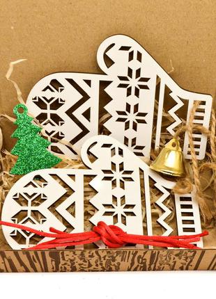 Варежки с орнаментом 2 шт в коробке елочная игрушка рукавички 13 см деревянное новогоднее украшение на елку1 фото