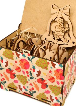 Великий мега-набір ялинкових іграшок 30шт (різні) в подарунковій коробці дерев'яні новорічні прикраси з фанер2 фото