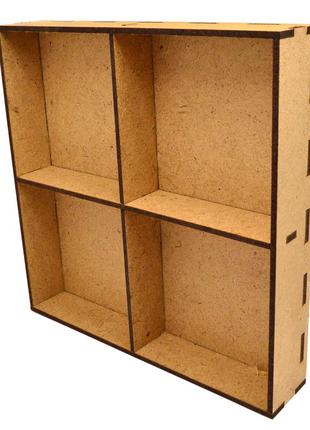 Дерев'яна коробка (в розібраному вигляді) 21х21 см 4 клітинки під новорічні ялинкові іграшки, сувеніри, аксесуари4 фото