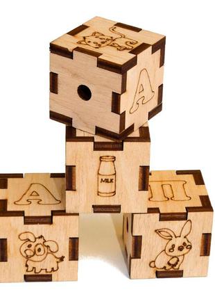 Заготівля для бизиборда дерев'яна крутилка вертушка кубики: тварини - їжа - літери дерев'яна яна деталь бізіборда5 фото
