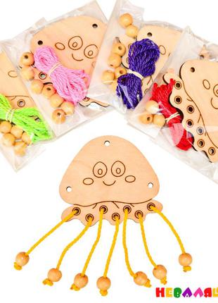 Заготівля медузка + комплект з намистинами для бизиборда дерев'яна дерев'яна яна медуза для бізіборда (хмаринка)1 фото