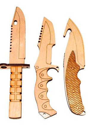 Набор деревянных ножей 3шт из игры counter-strike cs go кс го нож из дерева набір дерев'яних ножей6 фото