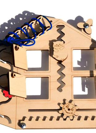 Заготівля для бизиборда багатофункціональний дерев'яний будиночок 6в1 будиночок з віконцями для бізіборда5 фото
